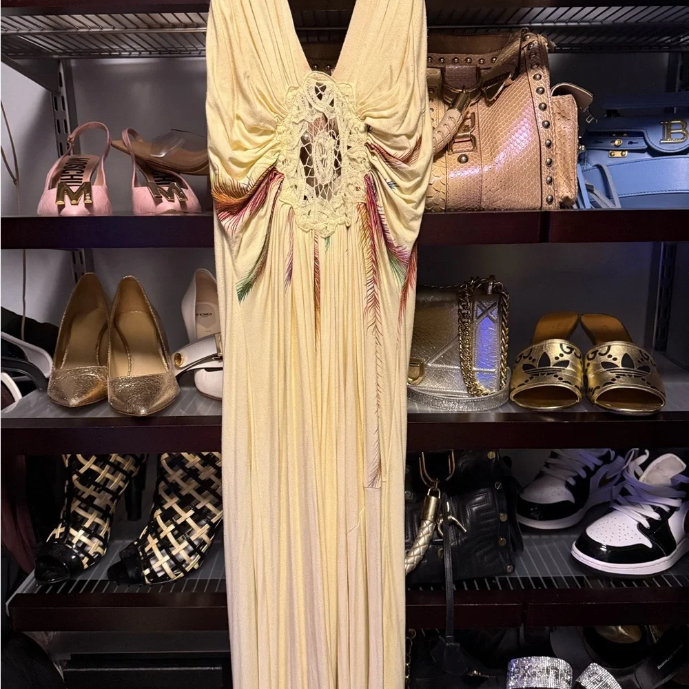 Pale yellow Sky Maxi Dress with Feather Detail, large, worn twice - Picture 7 of 13